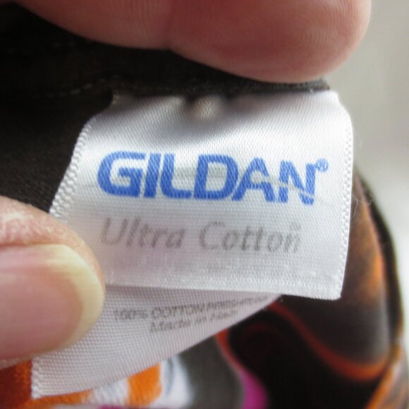 Gildan T Shirt Ultra Cotton Black Rainbow Tie Dye Tiger Stripe Unisex Top Size L - Picture 3 of 6